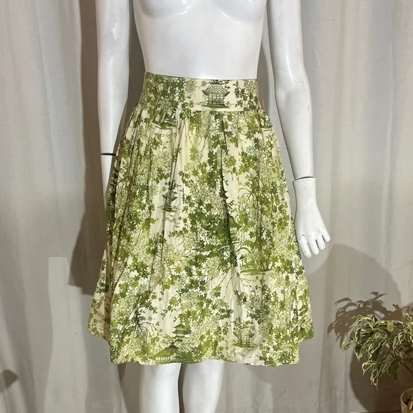 Green & Cream Print A-Line Skirt - Picture 2 of 8